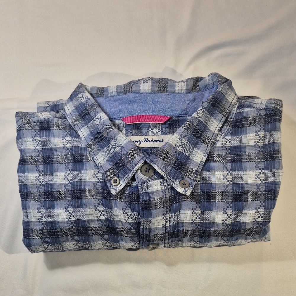 Tommy Bahama XXL Blue and White Casual Button Down Short Sleeve Shirt - Picture 15 of 15